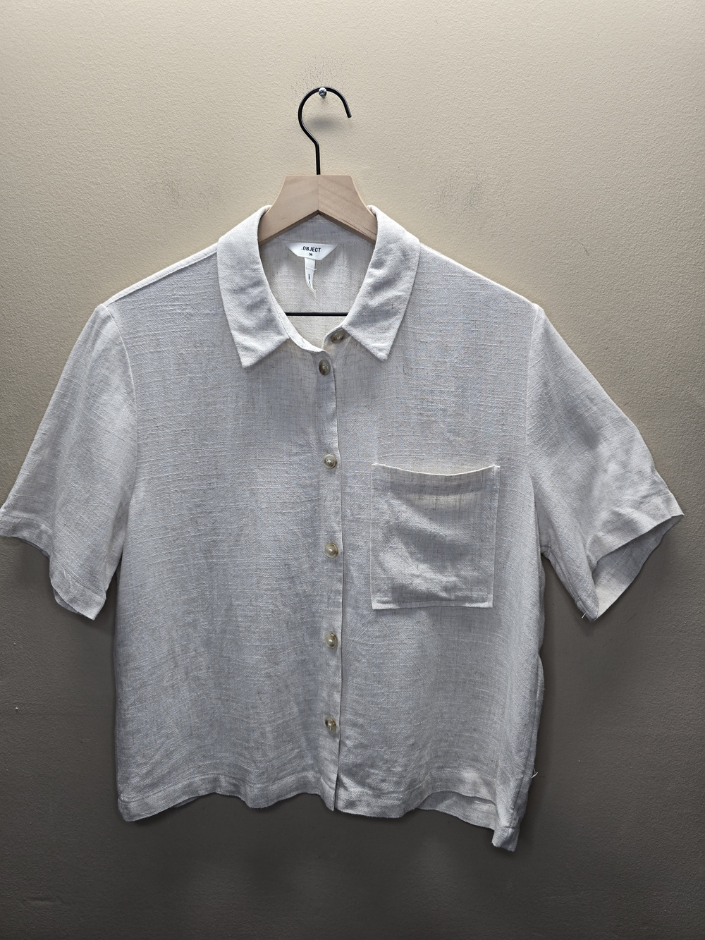 .OBJECT Collectors Item OBJSANNE Linen Short Sleeve Button Down Shirt Size 36 - Picture 2 of 8